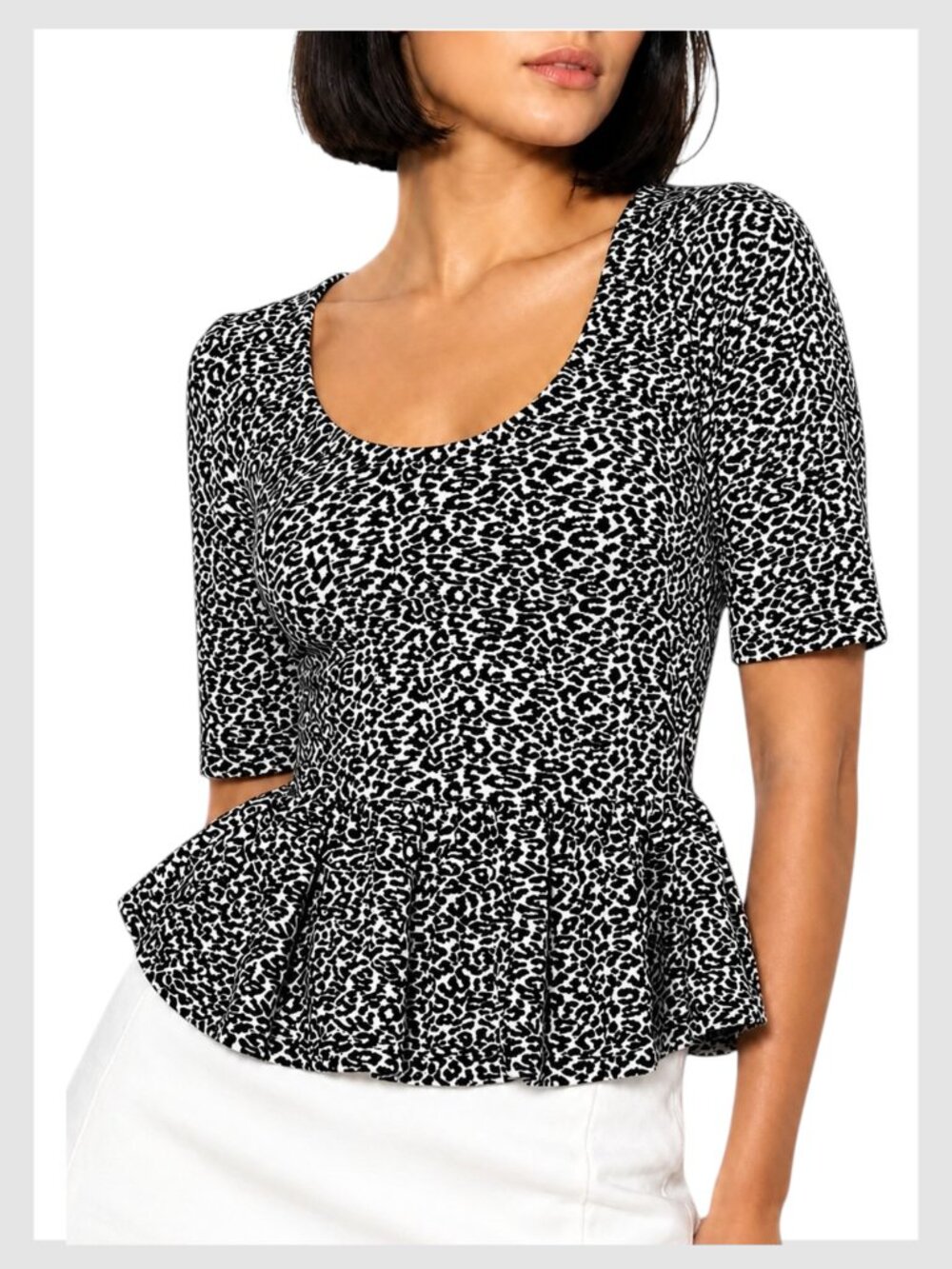 Anthropologie Maeve Peplum Top Leopard Print Scoop Neck XS